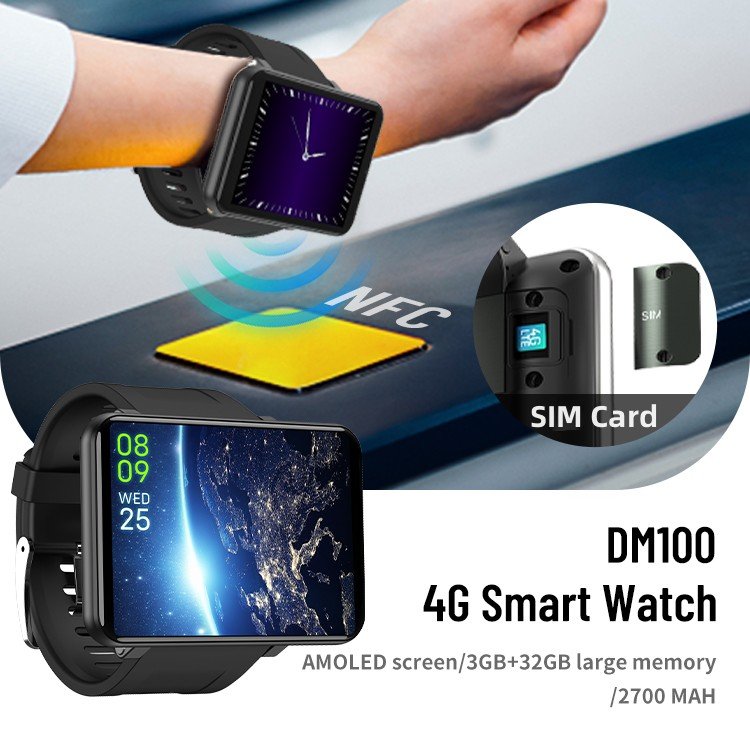 New Arrival DM100 Phone Watch Smart Fitness Watch 4G 5G Android 7.1 WiFi GPS Health Wrist Band Heart Rate Monitor with Sim Card